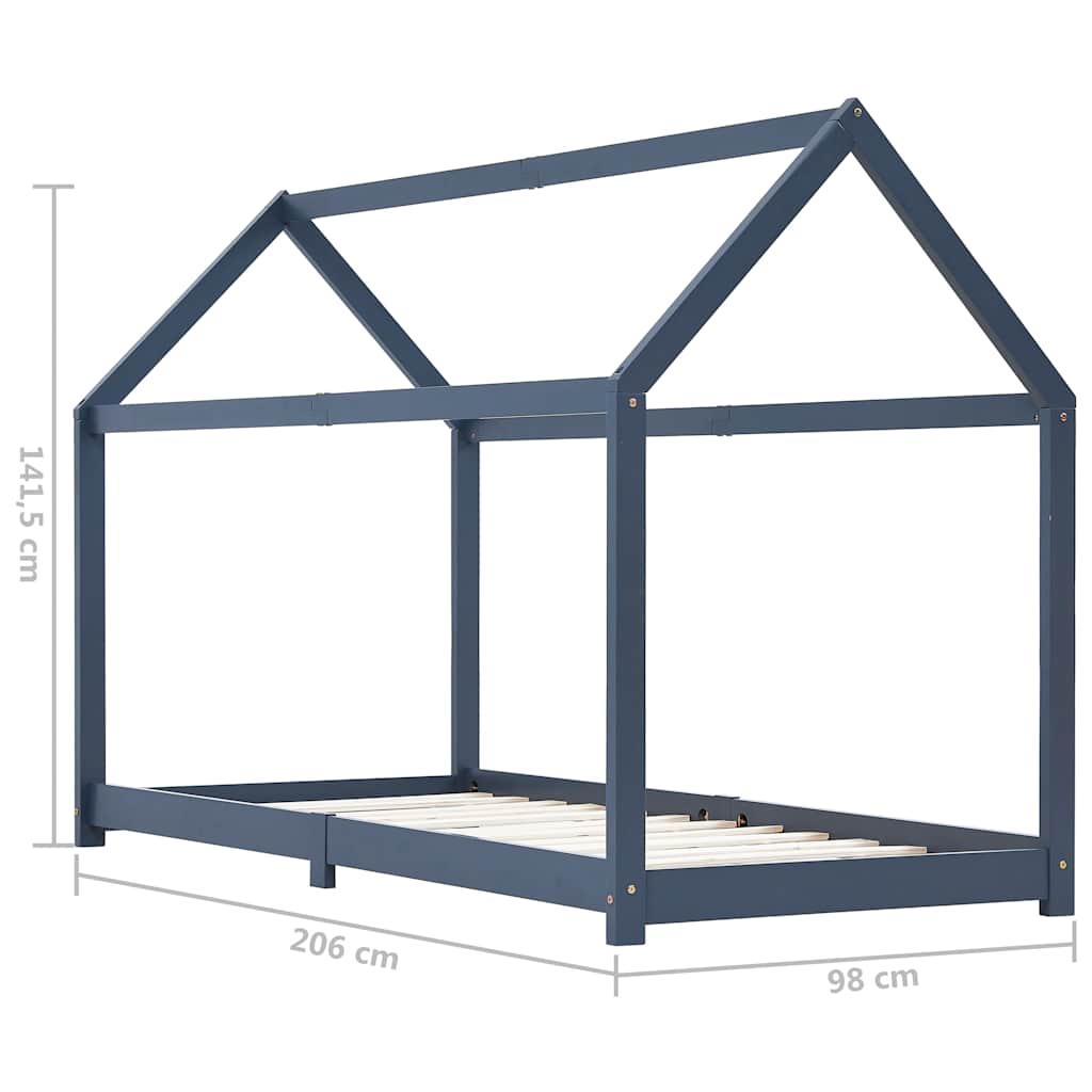 Kids Bed Frame Grey Solid Pine Wood 90 x 200 cm