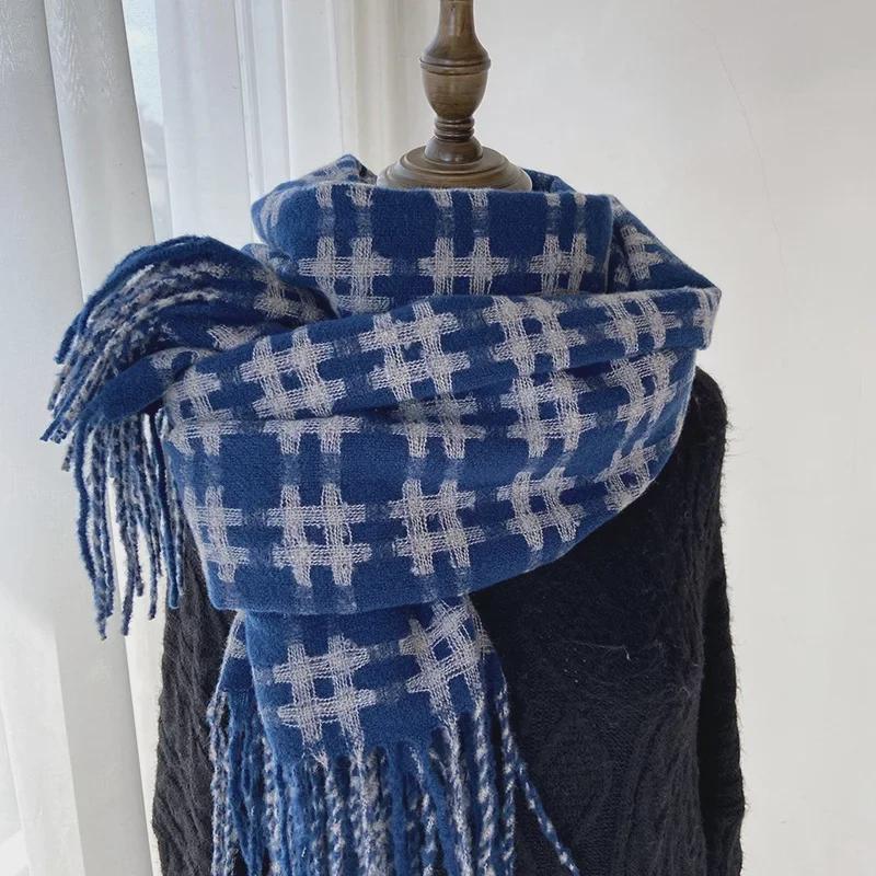 2024 Winter Women's Plaid Scarf: Korean Retro Style, Warm Imitation Cashmere Shawl for Students and Couples