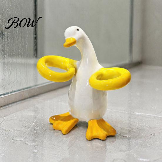 Waterproof Toothbrush Base Duck Shape Holder, Ceramic Electric Stand, Holder Cute Bathroom Countertop Organizer, for Bathrooms Toothpaste Storage Rack