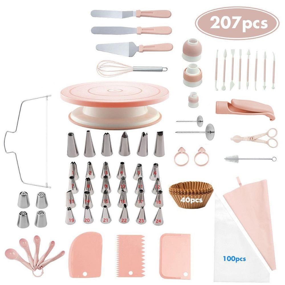 

207Pcs Professional Cake Decorating Tools Kit Creative Piping Nozzle Piping Bag Set Baking Projects розовый