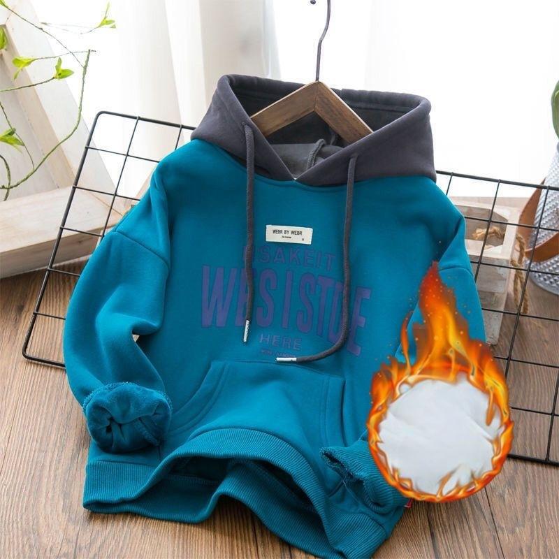 

Дитячі Повсякденні Теплі Потовщені Толстовки Топи Хлопчачі Худі Мода Мультяшний Дитячий Осінньо-Зимовий Одяг 170cm синій