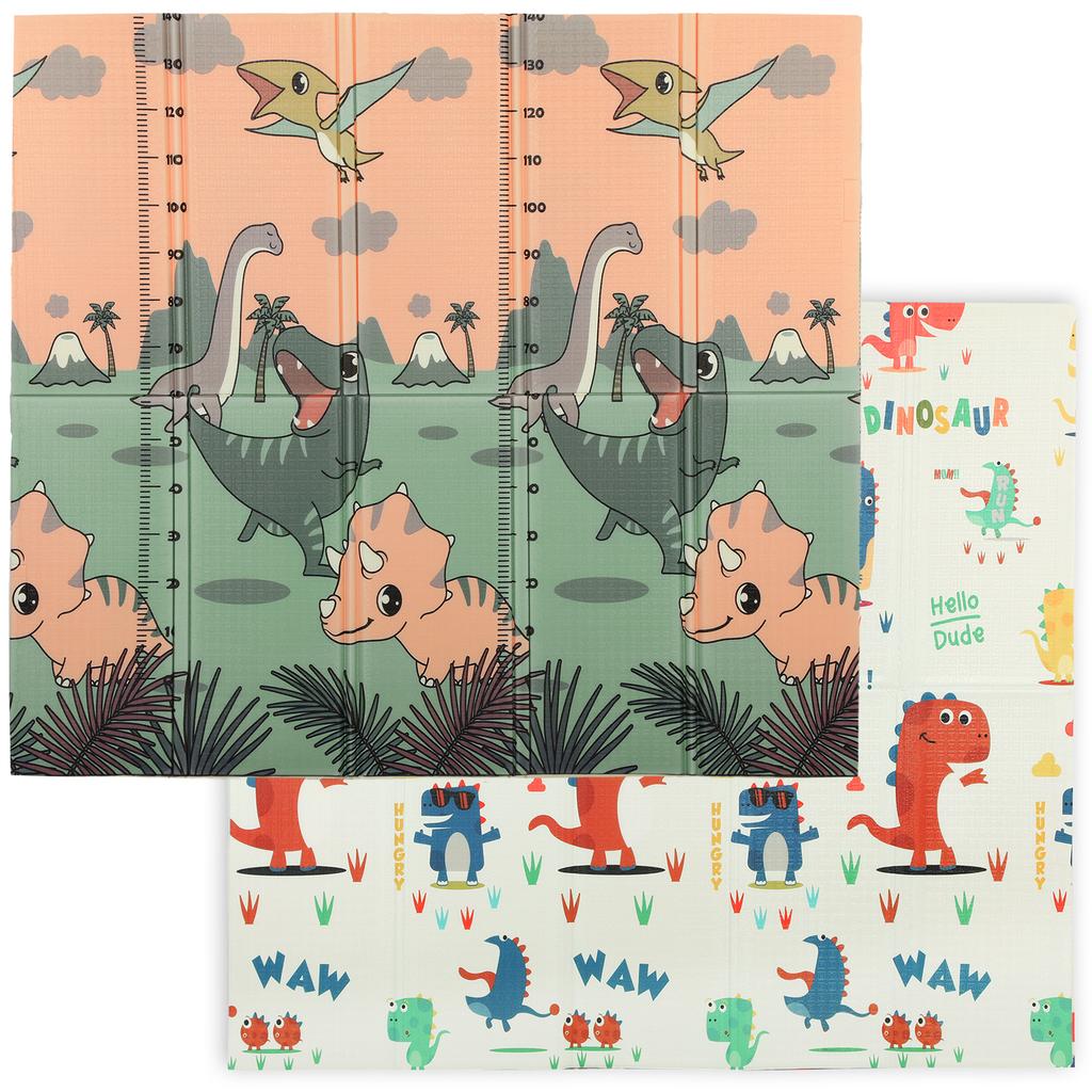 Baby Play Mat, Double Sideded Foldable Kids Crawling Mat, Reversible & Waterproof, Dinosaur