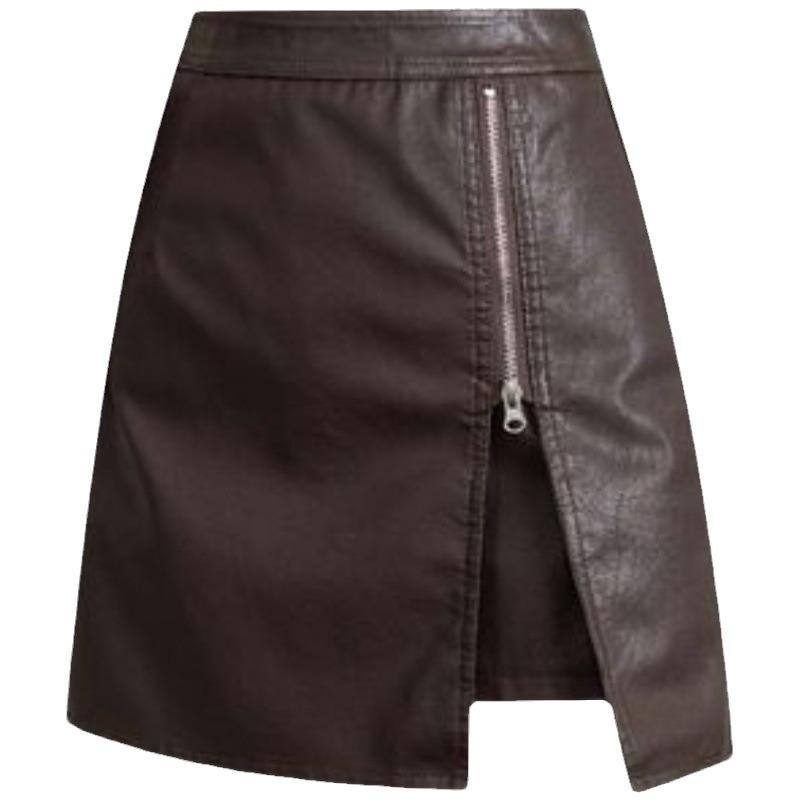 Women's PU Leather High-Waist Slit Midi Skirt - Autumn/Winter 2023 Fashion A-Line Bodycon Skirt