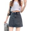 Damen Sommer Dünner Denim Halblanger A-Linienrock, Hohe Taille, Große Größe, Umspielende Hüfte, Schlankmachender Lockenkanten-Kurzrock