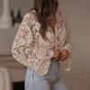 Жіноча сорочка мереживна з рукавами-ліхтариками та розширеними манжетами, топи, однобортна, з вирізами, мереживна