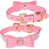 LOVPE Crystal Dog Collar/Cat Collar Velvet Leather with Bow-Knot Tie Rhinestone Puppy/Kitten Collars for Small Dogs & Cats (Pink, XS)