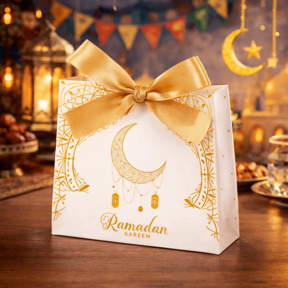 10Pcs Multicolor Eid and Ramadan Gift Boxes Star/Moon Portable Ramadan Gift Box Simple Satin Ribbon Bow Eid Gift Box