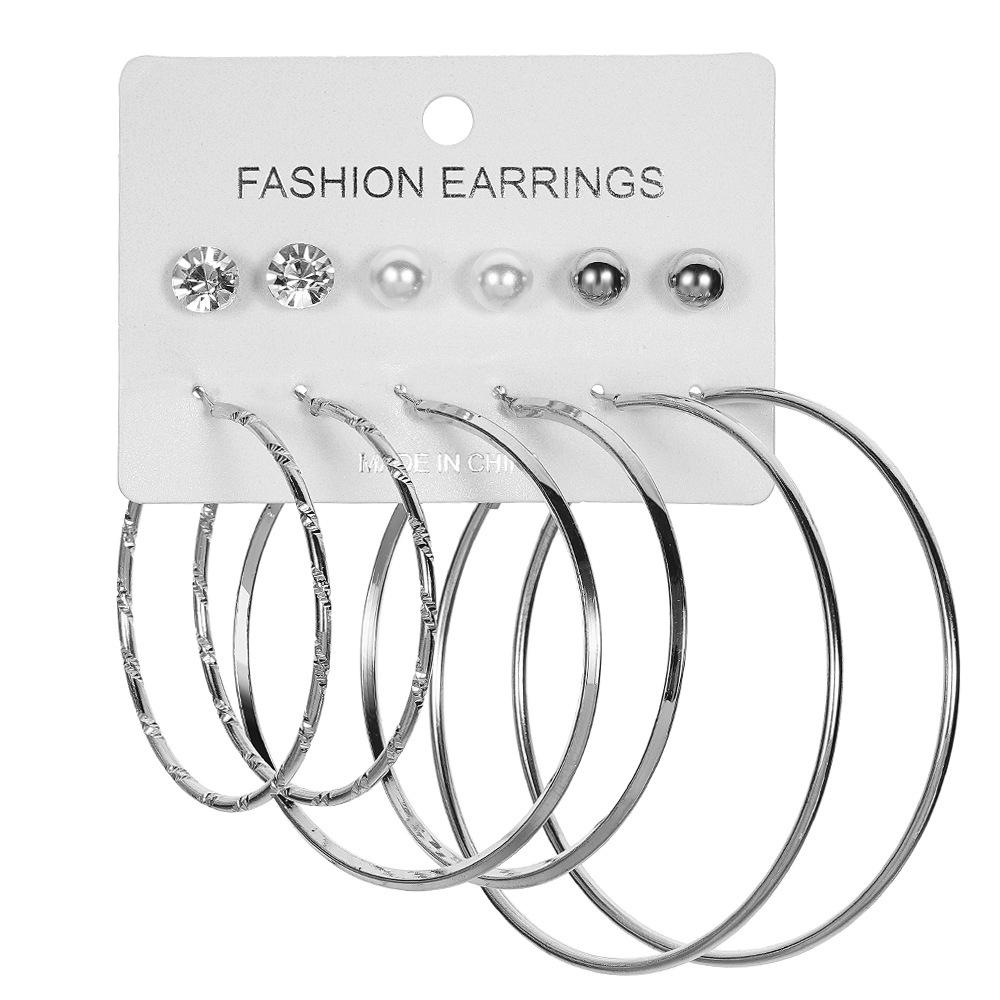 European & American Fashion: 6 Pairs of Statement C-Shaped Earrings Set
