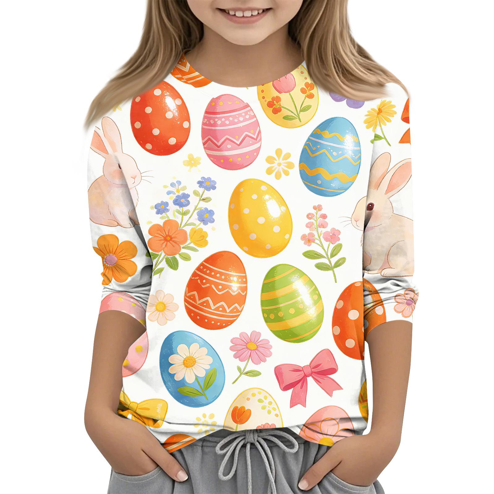 

Children s Seven Quarter Sleeve Easter Print Round Neck Print Casual Top 140 помаранчевий