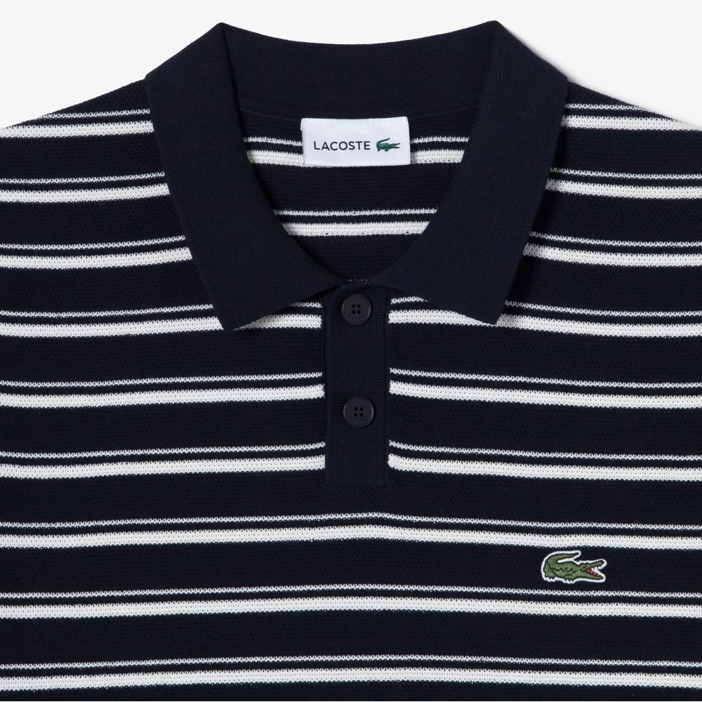 Lacoste Men's Multi Stripe Bouclé Mix Short Sleeve Sweater Polo Shirt PH578E-56G166