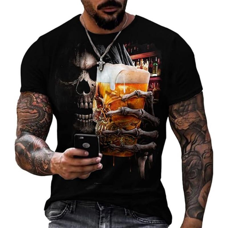 Men's Summer Short Sleeved 3D T-shirt Top Street Skull Pattern Men's Casual T-shirt Top  6XL