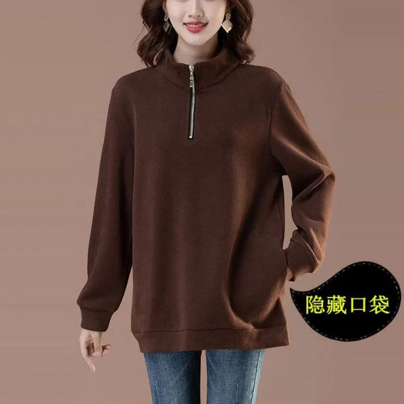 Pure Cotton Hatless Sweatshirt for Women in Autumn and Winter New Casual Fashion Dress Long-sleeved T-shirt Versatile Top