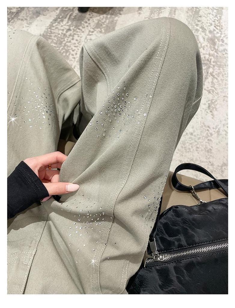 Women's Retro Fireworks Rhinestone Denim Jeans: Stylish Wide-Leg, Floor-Length Pants