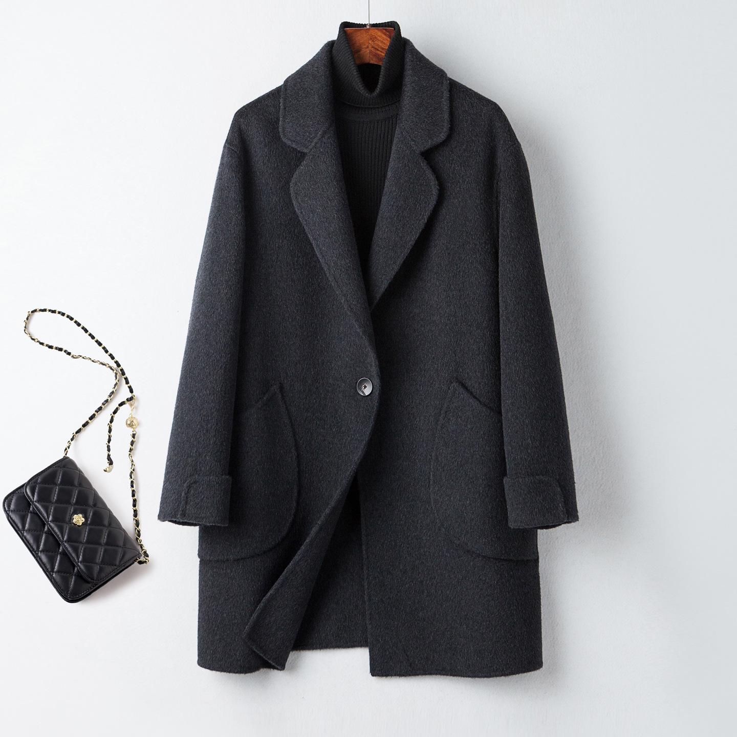 

Women s Mid-Length Double-Sided Cashmere Coat - 2025 New Loose High-End Wool Design 3XL (Recommended: 70-80 kg)