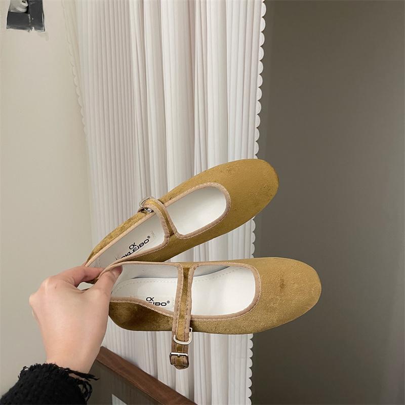 Fashion Flat Shoes for Women's Spring and Autumn 2025 Velvet New Shallow Mouth Round Toe Red Mary Jane Shoes Ballet Shoes