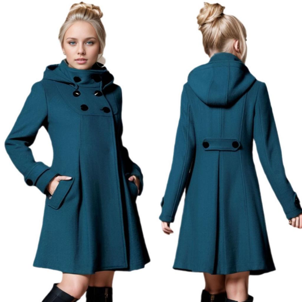 Women's Coats - Daily Women's Hooded Double Breasted Wool Blend Mid-long Cloak Coat Winter Outerwear