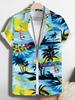 Men's Hawaiian Shirt, Hainan Beach Coconut Tree Print Shirt, Casual Fashion Short-sleeved Shirt, Suitable for Summer Beach Vacations