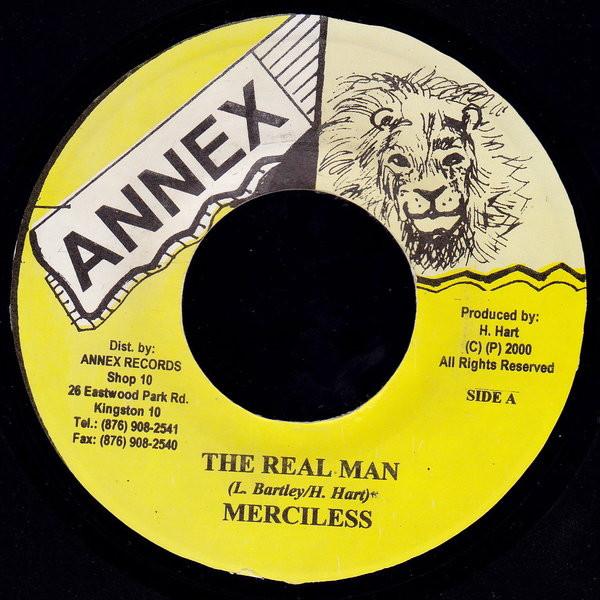 

7-дюймовая пластинка MERCILESS - The Real Man NONE Annex 2000 Ямайка Регги, Ска и Даб Б/У