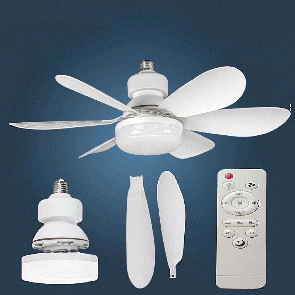 

E27 screw mouth restaurant fan light bulb remote control dual-use modern ceiling fan light hall bedroom circular modern minimali 31-40W&6 білий