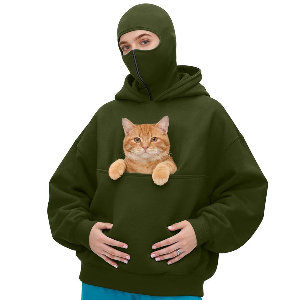 Unisex Street Style Double-Layer Hooded Zipper Jacket with Face-Covering Mask Design