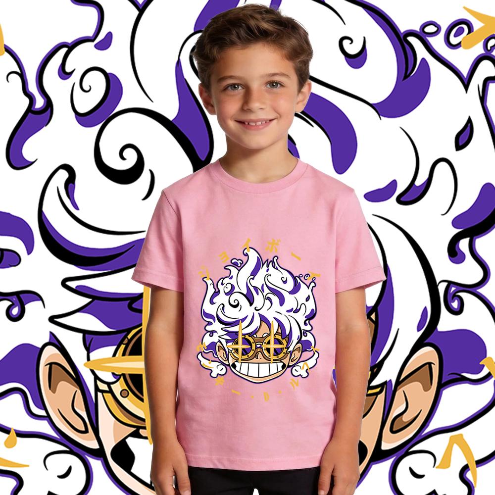 One Piece Joy Boy Anime Print Boys Girls Cotton T Shirt Kids Casual Summer Top Soft Breathable Crewneck