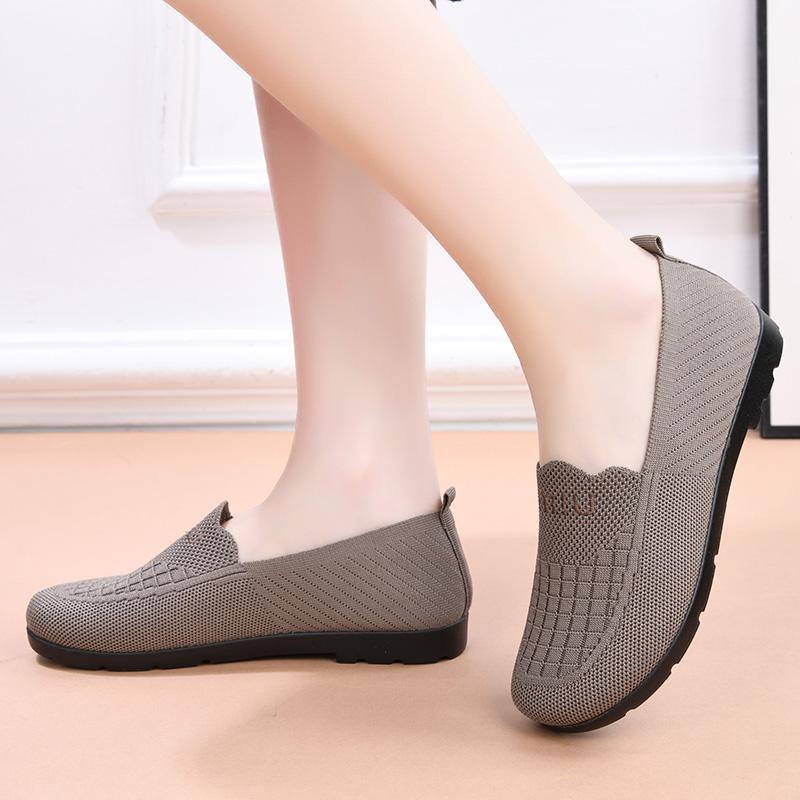 Plaid Flats Shoes for Women Summer New Genuine Mesh Breathable Middle-Aged and Elderly Casual Non-Tiring Non-Slip Soft-Soled Mother's Shoes