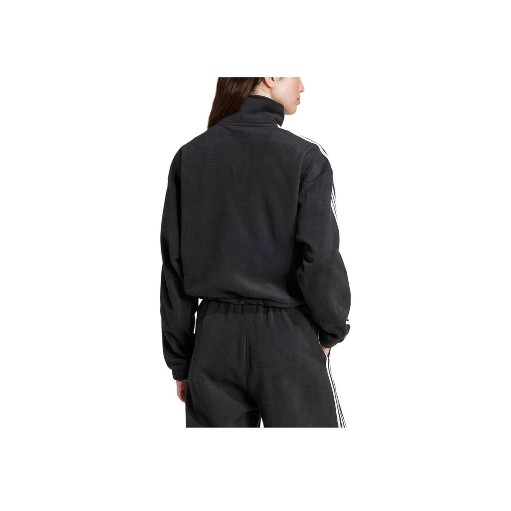 Adidas Originals Loose Polar Fleece Sweatshirt Half Zip Comfortable Striped Women Sweatshirt Black IY7266