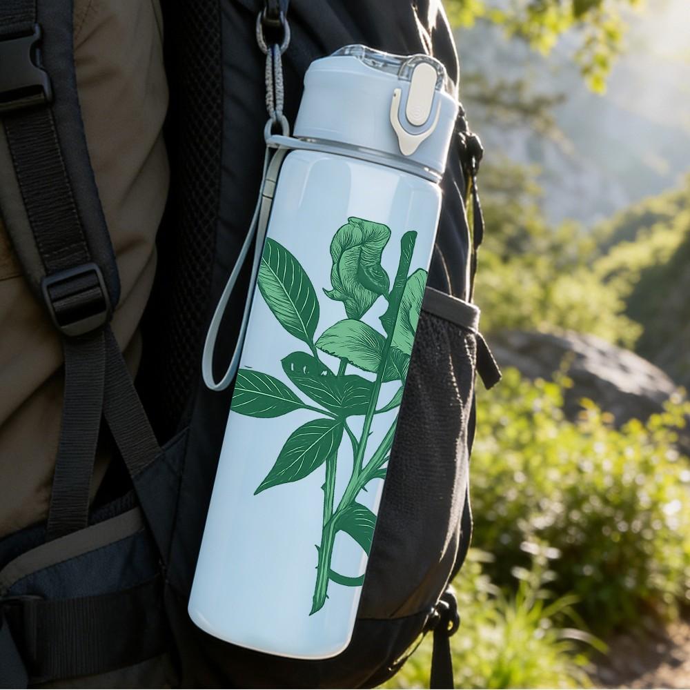 1PC Red Rose Flower 750ml Color Plastic Sports Water Bottle Leakproof Flip Straw Lid Suitable for Sports Office Home Use