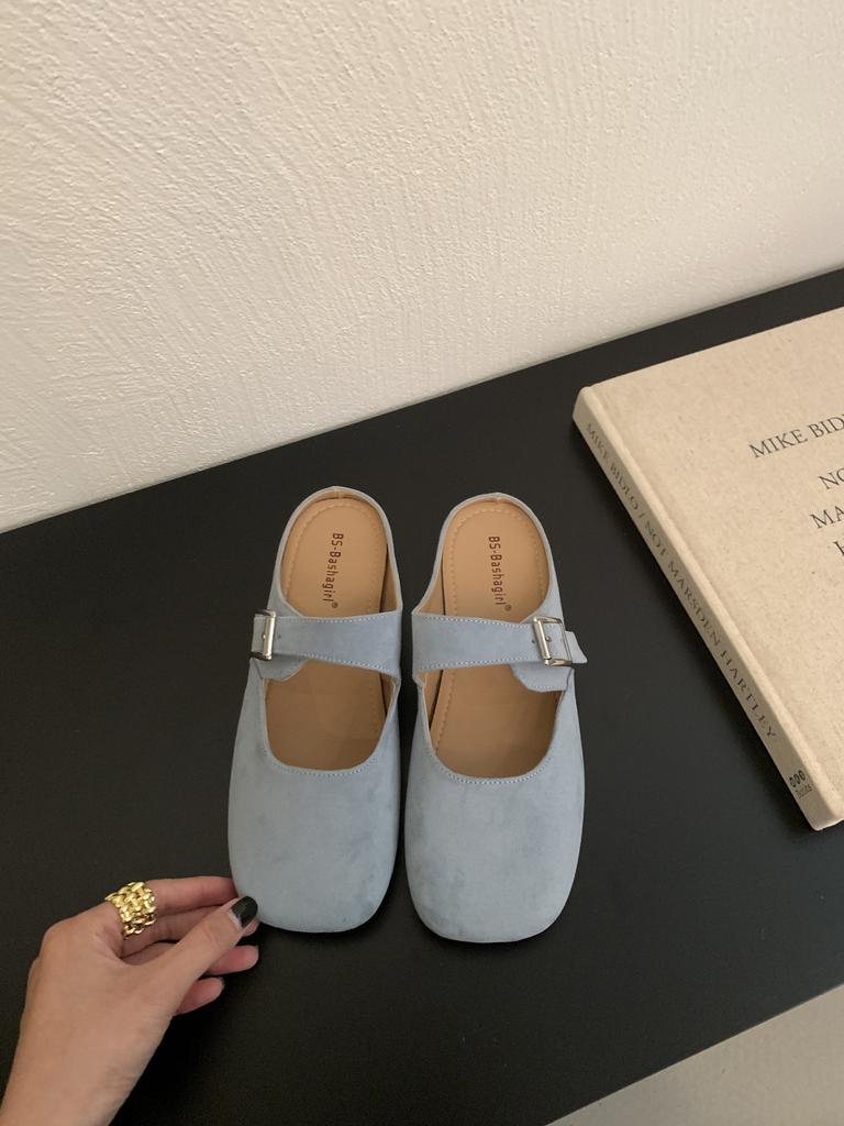 Gentle Fairy Baotou Half Slippers Female New Sweet Suede Square Head Pedal