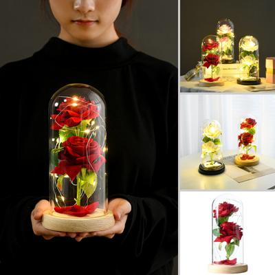 Rose Sous Cloche en Verre Veilleuses LED Lampe Décoration de Noël Pour Maison Chambre Anniversaire Saint-Valentin Cadeaux de Mariage