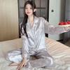 Light Luxury Retro High-End Leopard Print Star Ice Silk Pajamas Women'S Long-Sleeved Trousers Loungewear Set