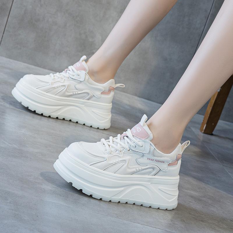 Inner height increase white shoes women's spring new leather thick baseplate shoes lightweight soft sole versatile casual shoes