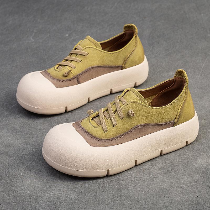 Fashion GKTINOO Women Casual Shoes Fashion Breathable Genuine Leather Shoes Sneakers Lace Up Women Flat Shoes Female Footwear