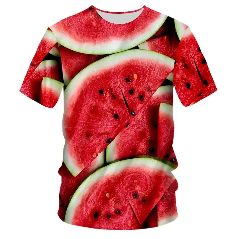 Men's fresh fruit printed T-shirt, round neck shirt, comfortable, personalized, trendy, Harajuku, summer