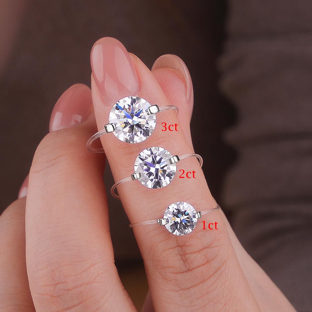 IGOTOS Transparent Fishing Line Moissanite Ring Certified S925 Silver Round Diamond Ring Wedding Band Jewelry for Women