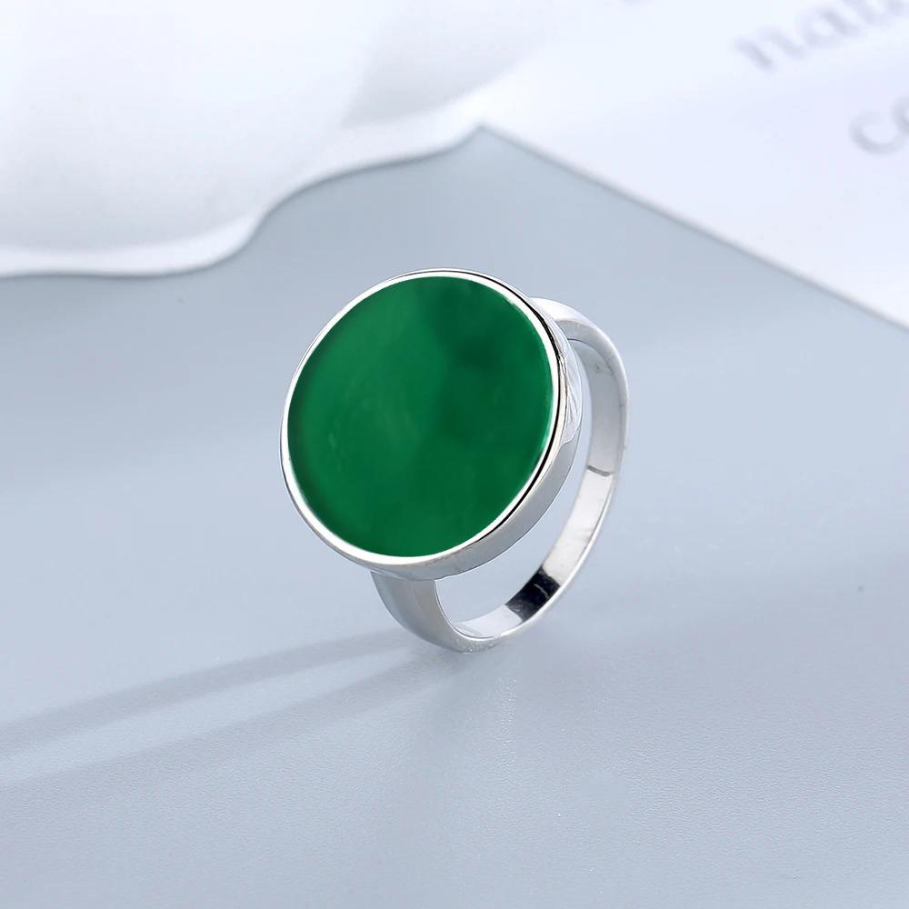 Women Ring 15MM Natural Stone Lapis Agate Malachite Brief Design Cute Ring Fashion Women Party Jewelry