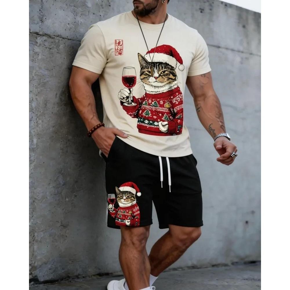 Summer Fashion Men's Personalized Fun Animal 3D Printing Two-piece Set Fashionable Comfortable Breathable Loose Large Size Sports Wear