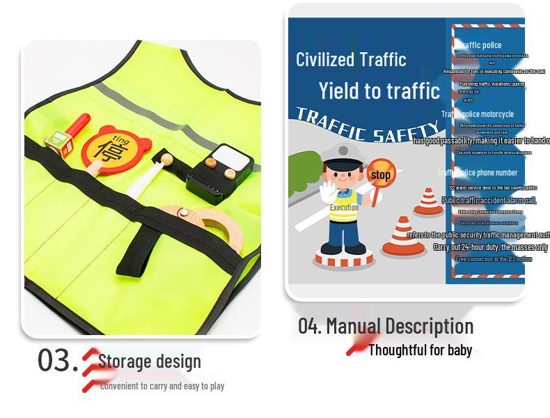 Wooden Traffic Police & Firefighter Role Play Toy Set for Kids Ages 3-6