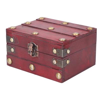 Vintage Wooden Storage Box 145x120x85mm Multifunctional Decorative Treasure Chest Box with 3 Bit Lock