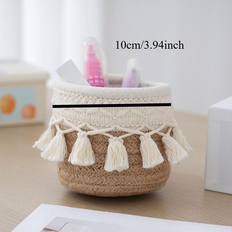 Handgefertigter, gewebter Aufbewahrungskorb aus Baumwollseil, Desktop-Organizer, Kleinigkeiten, Spielzeug, Kosmetik, Schlüssel, Snacks, Box, Kleinigkeiten-Organizer