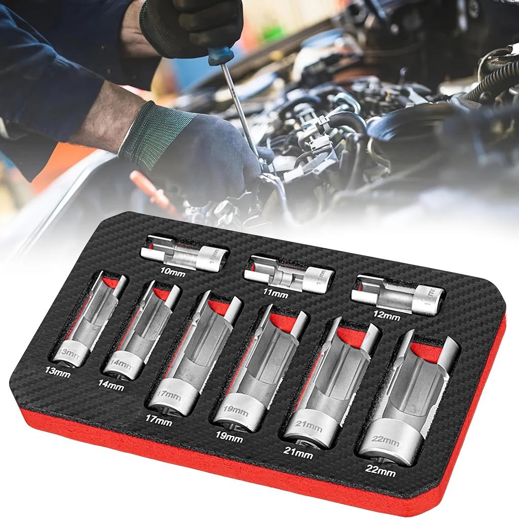 9 Pcs Steel Automotive O2 Oxygen Sensors Socket Offset Wrench Remover Tool, Internal Hex Head, with Thread Chasers Tool 10-22mm, for Various Models