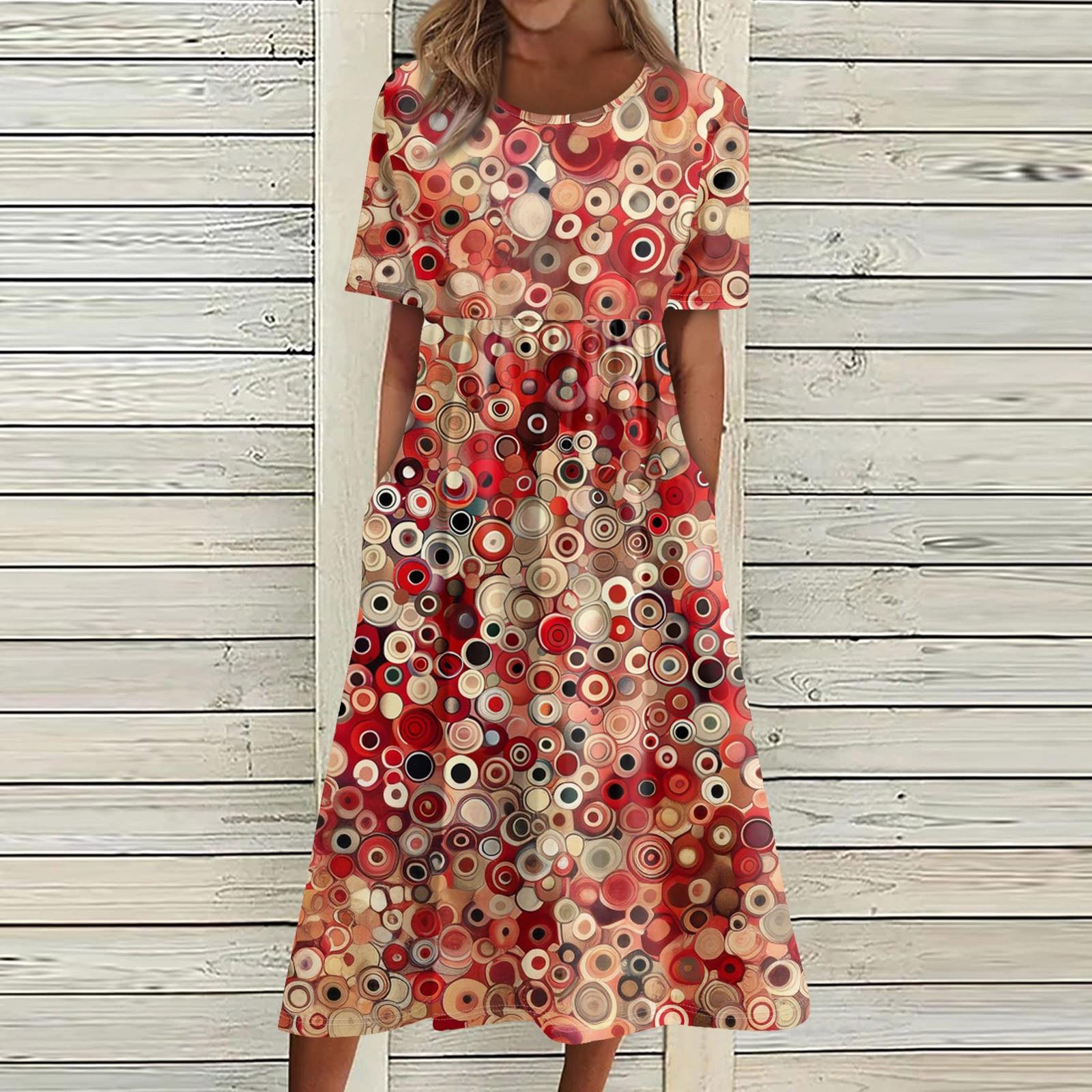 

Летнее платье для женщин, повседневное пляжное свободное платье с короткими рукавами и принтом XXL винный
