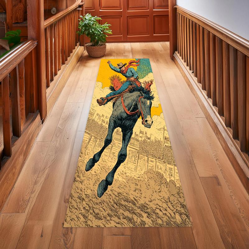 

Vivid Western Desert Cowboy Long Runner Rug Exquisite Landscape Print Soft Washable Non-slip Mat for Hallway Corridor 40X120CM