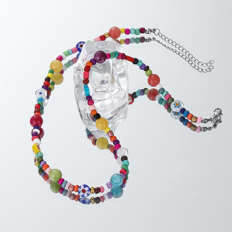 Colorful Flower Glass Beads Necklace for Women - Light Luxury, Sweet Cool Clavicle Chain, High-End Summer Accessory