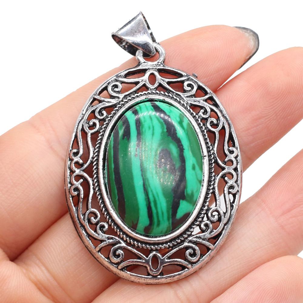 Natuurlijke stenen hanger Ei-vormige halfedelstenen kanten hanger voor het maken van sieraden DIY ketting armband accessoire