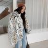 S-2XL Winter Warm Open Stitch Plush Overcoat Women Faux Fox Fur Black White Dot Leopard Cardigan Ladies Thick Short Coat