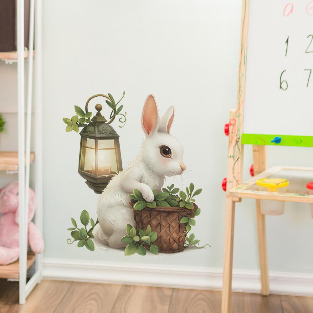 Fun-f235 Cartoon Kaninchen Grünes Blatt Topfpflanze Schlafzimmer Wohnzimmer Arbeitszimmer Hintergrund Landschaftsbau Wandaufkleber