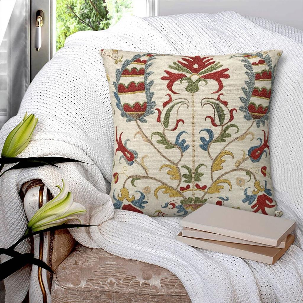 Federa Quadrata Suzani Bohemien Vintage Poliestere Lino Velluto Fantasia Zip Federa Decorativa Copricuscino per la Casa