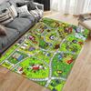 Colorful Town Map with Buildings Non-slip Rug Suitable for Living Room and Bedroom Sofas.