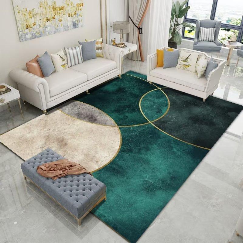Moderní styl Geometrický koberec Dekor obývacího pokoje Zelené koberce Pohovka Čajový stolek Boční podložka pod nohy Ložnice Postelový kobereček Protiskluzový Omyvatelný